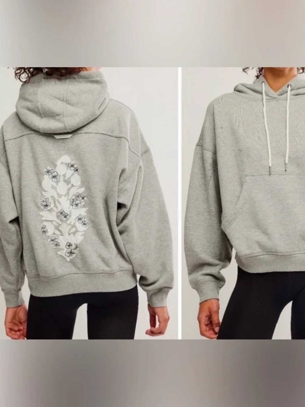 NEW Free People FP Movement Final Call Embroidered Hoodie M NWT Heathered Gray